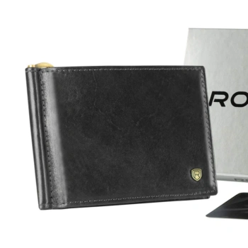 Skórzana czarna banknotówka meska na karty RFID