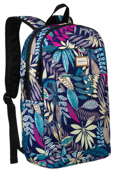 Duży Plecak Damski A4 Niebieski w Kwiaty. Kolorowy plecak na lato i jesień