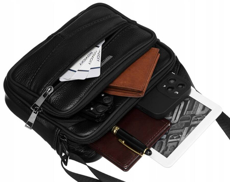 Mała Listonoszka Męska - Skórzana torba na ramię, pozioma