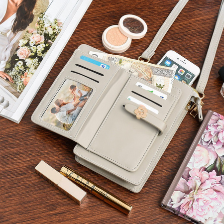 Szara torebka na telefon - mini listonoszka z ekoskóry