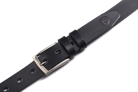 Pasek męski skórzany do garnituru lub jeansów. Czarny
