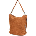 Camelowa torebka damska listonoszka na ramię zamszowa