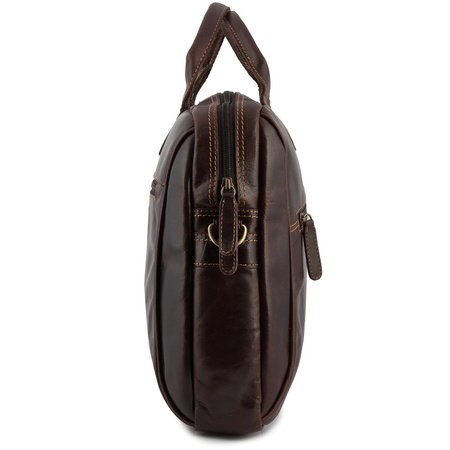 Elegancka skórzana torba A4 na laptopa na ramię. Brązowa 