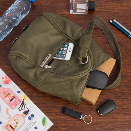 Mały plecak damski i torebka. Skóra naturalna. Zielony