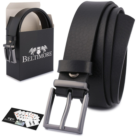 CZARNY pasek damski skórzany. Czarna klamra. 125 cm.