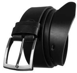 Gładki pasek męski ze skóry naturalnej z błyszczącą klamrą — Rovicky