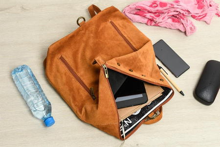 Stylowy miejski plecak damski skóra zamsz CAMEL