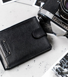 Duży, skórzany portfel męski poziomy z zapięciem, ochrona RFID — Cavaldi