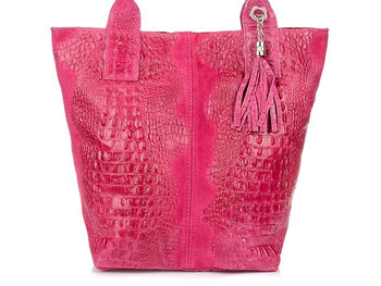 Fuksja torebka skórzana duża croco - worek