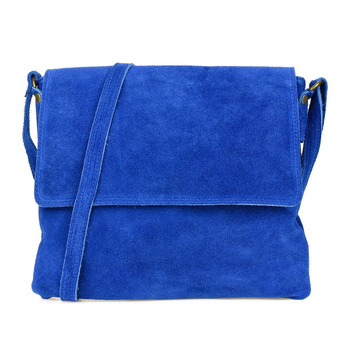 Włoska chabrowa torebka zamszowa listonoszka z klapą