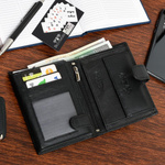 Klasyczny portfel męski skórzany z ochroną RFID. Pion z zatrzaskiem