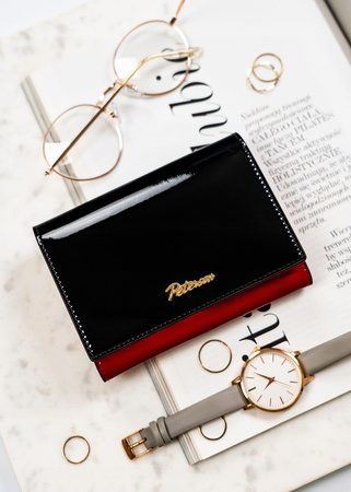 Czarny portfel skórzany z portmonetką i okienkiem. RFID