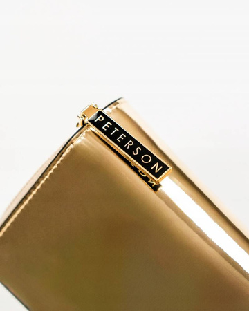 Złoty portfel damski pionowy. Skóra naturalna z ochroną RFID