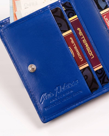 Skórzany mały portfel damski - chabrowy / niebieski