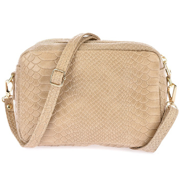 Beżowa Torebka damska Mała skórzana listonoszka kuferek croco