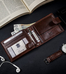 Klasyczny, zapinany portfel męski poziomy z naturalnej skóry z technologią RFID - Rovicky