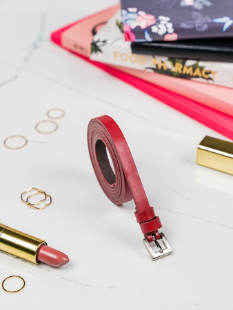 Cienki pasek damski do sukienki. Skórzany, czerwony