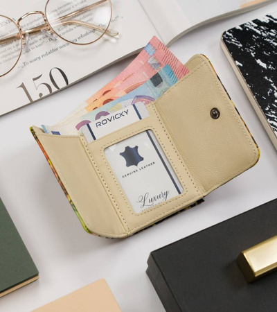 MIni portmonetka żółta w motyle - skóra naturalna