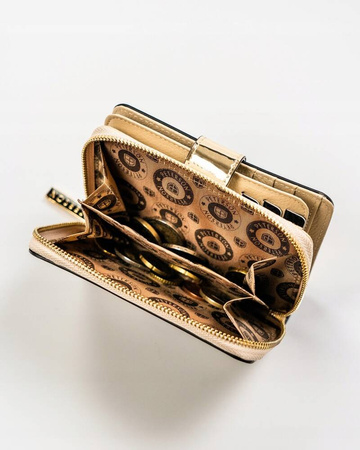 Złoty portfel damski pionowy. Skóra naturalna z ochroną RFID