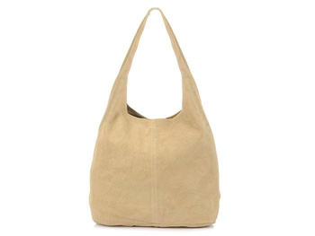 Włoska torba worek skórzany zamszowy A4 BEŻOWA