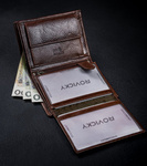 Klasyczny portfel męski pionowy z naturalnej skóry z technologią RFID — Rovicky