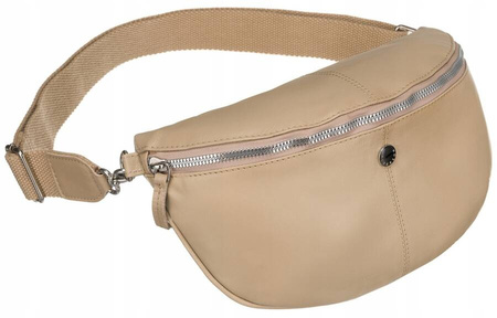 Beżowa damska nerka skórzana Elegancka na suwak i odpinany pasek