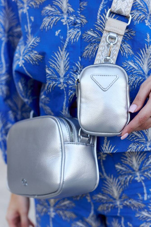 Stylowa mała torebka damska listonoszka eko skóra SREBRNA +portmonetka