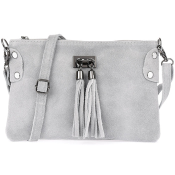 Jasno-szara mała torebka damska zamszowa, suwak