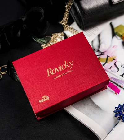 Pionowy skórzany portfel damski Rovicky srebrny
