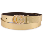 Złoty pasek damski skórzany z okrągłą klamrą złotą