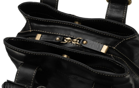 Trzykomorowa czarna torebka kuferek skóra licowa