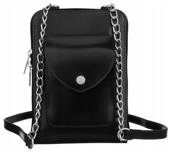 Malutka torebka damska na telefon Czarna mini listonoszka Skórzana