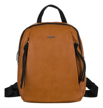 Plecak damski miejski Brązowy Camel z eko skóry. Z kieszonkami