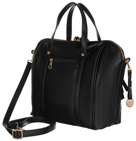 Pojemna, czarna damska torebka listonoszka ze skóry ekologicznej na suwak.