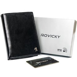 Solidny, skórzany portfel męski bez zapięcia z ochroną RFID, pionowy — Rovicky