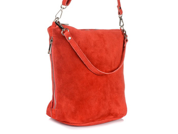 Czerwona torebka damska listonoszka zamszowa skóra