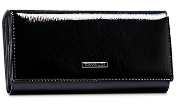 Duży czarny portfel damski z lakierowanej skóry naturalnej