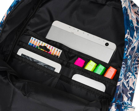 Kolorowy Plecak Duży A4 z kieszeniami. Niebieskie liście