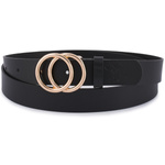 Czarny pasek damski skórzany ze złotą okrągłą klamrą