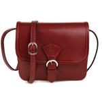 Zgrabna bordowa mała torebka skórzana włoska. Regulowany pasek.