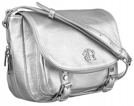 Srebrna torebka damska listonoszka na ramię. Suwak.