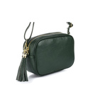 Zielona włoska skórzana listonoszka z frędzlem