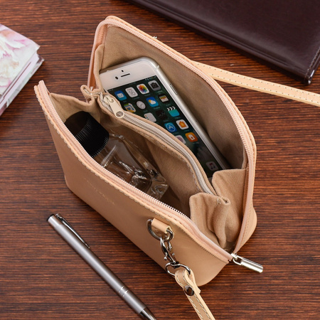 Mała beżowa torebka damska listonoszka skórzana