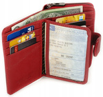 Pionowy skórzany portfel damski czerwony lakierowany