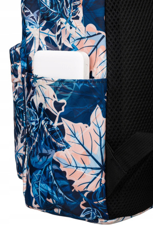 Kolorowy Plecak Duży A4 z kieszeniami. Niebieskie liście