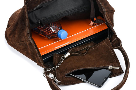 Duża torebka worekA4 suwak skóra zamsz ciemny brąz