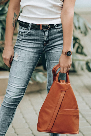 Śliwkowy włoski plecak skórzany damski Vera Pelle