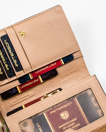 Czarny portfel ze złotymi wstawkami. Lakierowana Skóra RFID