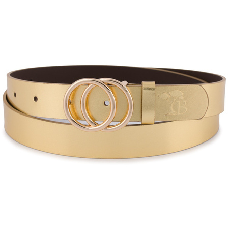 Złoty pasek damski skórzany z okrągłą klamrą złotą