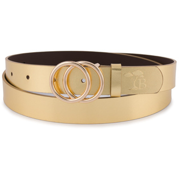 Złoty pasek damski skórzany z okrągłą klamrą złotą